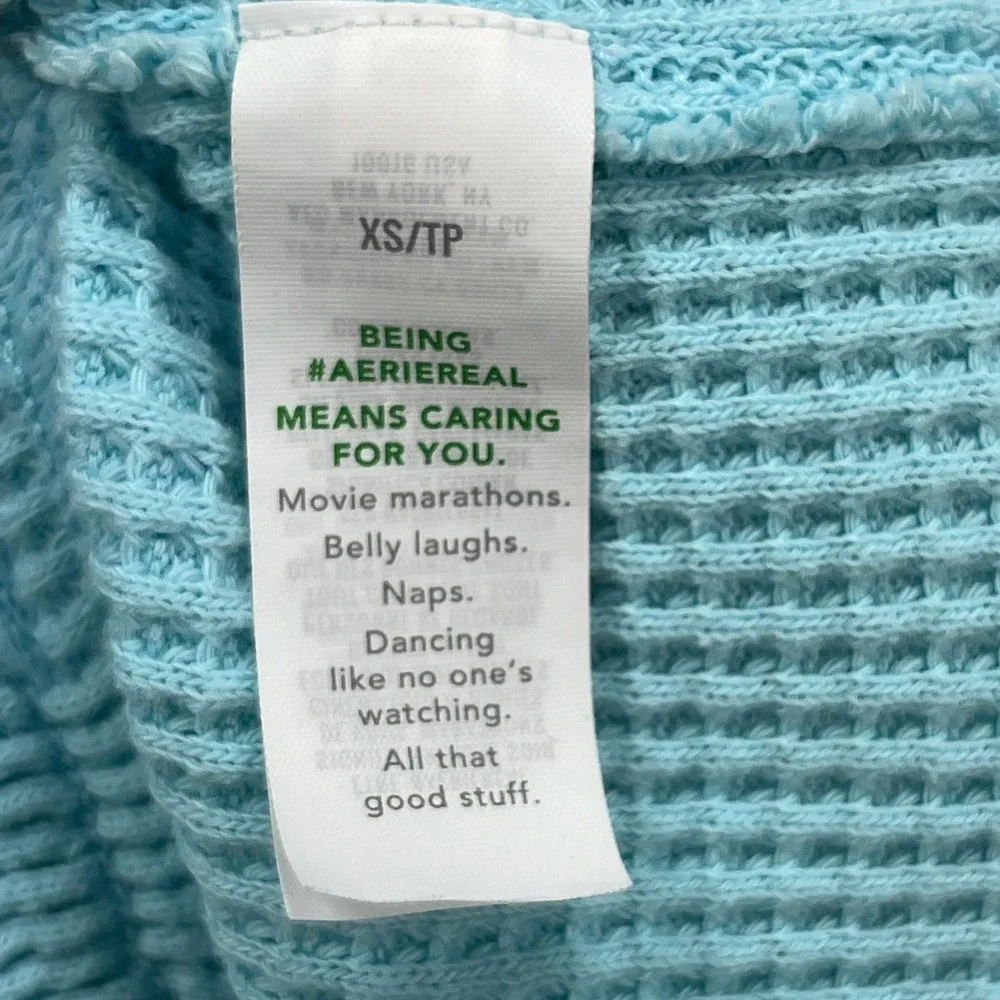 Aerie Waffle Knit Lounge Shorts Womens XS Blue Dolphin Hem Drawstring Thermal